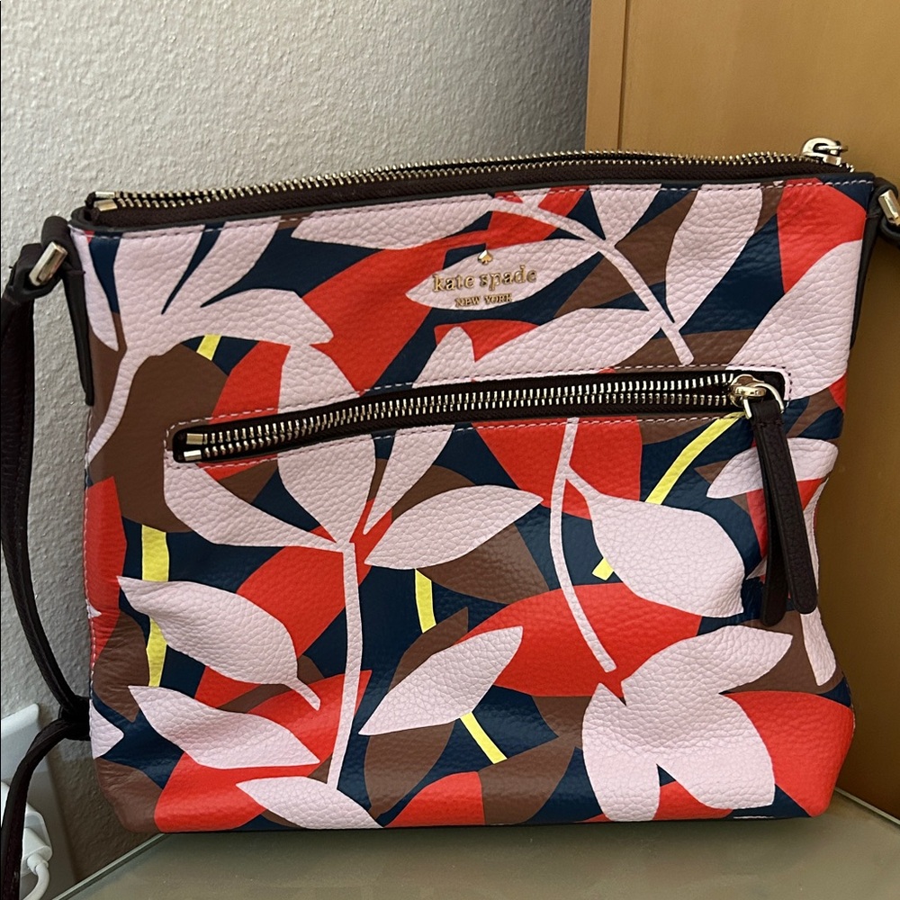 Kate Spade Red and Pink Leaf Crossbody Bag